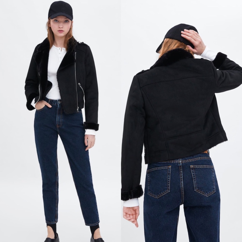 Zara black contrasting biker jacket #Cybermondaysale